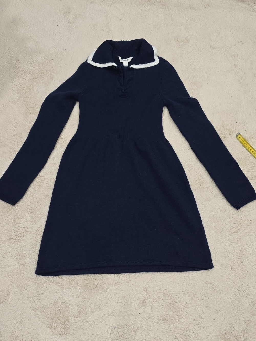 Navy Knit Collar Dress with White Trim